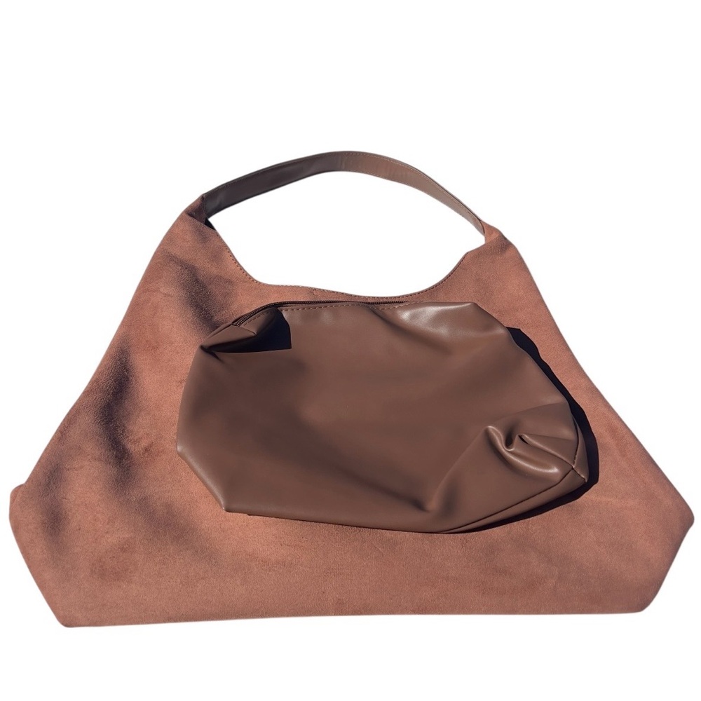 Women's Brown Suede & Leather Shoulder Bag make up bag includes - Picture 3 of 5